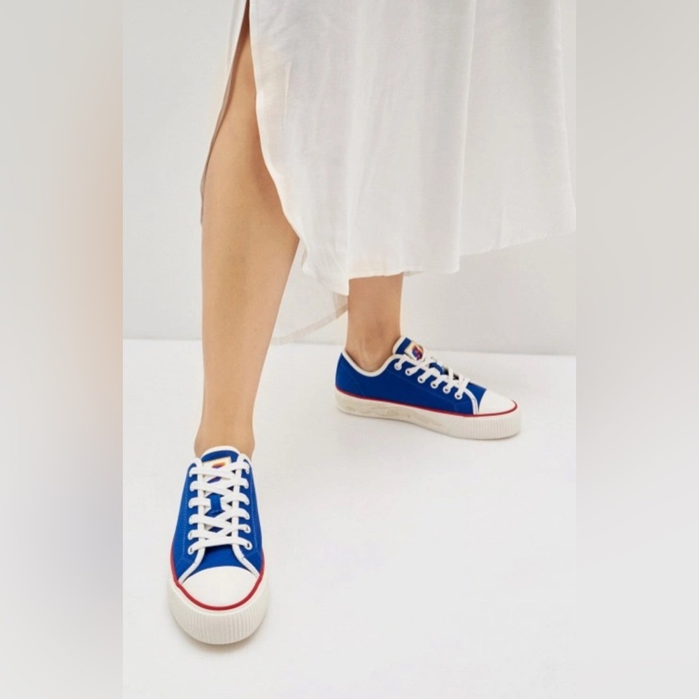 Sandro Paris Women’s Blue Canvas Tie Sneakers Trainers Flame Soles Sz 7 Festival - Picture 2 of 9